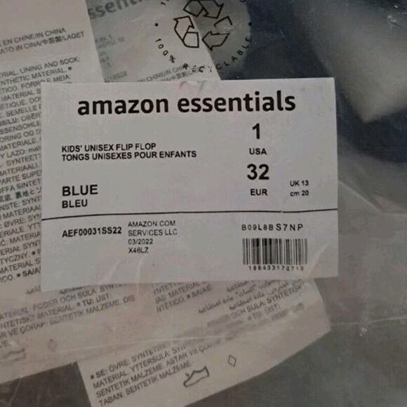 Amazon Essentials Kids Flip Flops Blue Size 1 US Unisex Lightweight Beachwear - Picture 4 of 4